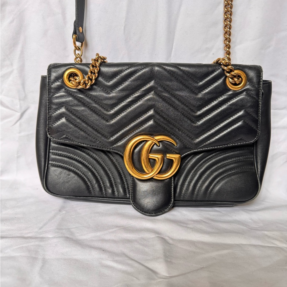 Gucci Marmont Large Should Bag Black Quilted Shoulder Bag with Gold Accents
